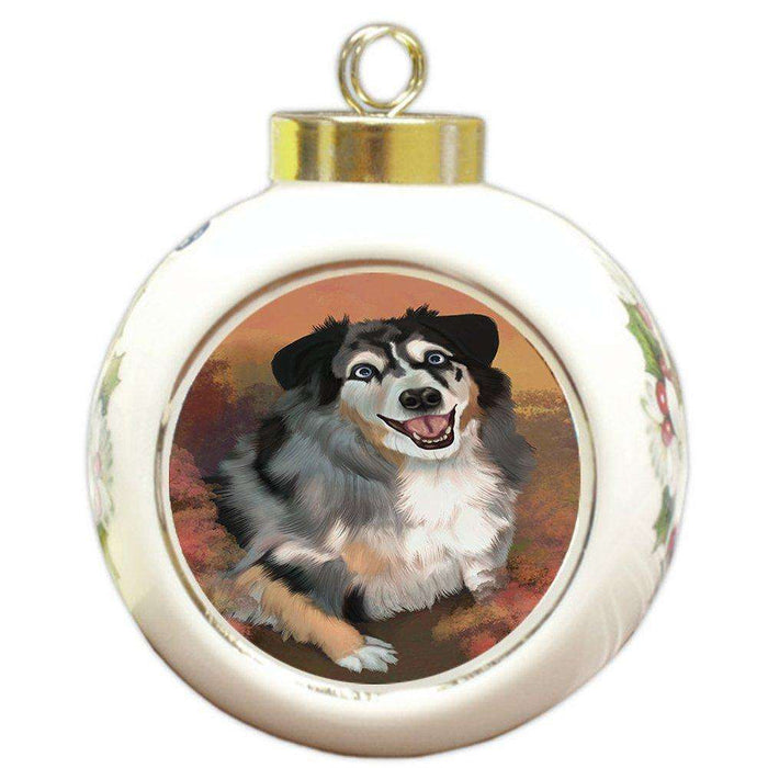 Australian Shepherd Blue Merle Dog Round Ball Christmas Ornament