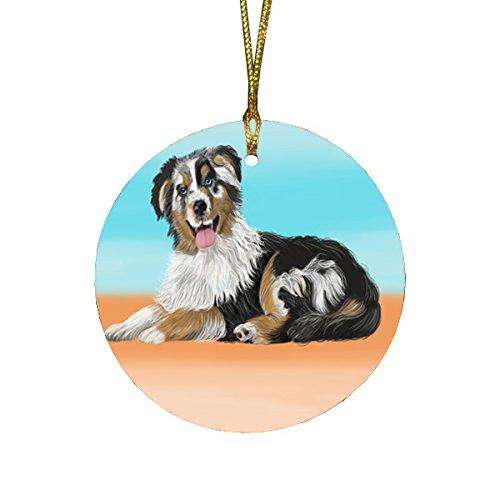 Australian Shepherd Blue Merle Dog Round Christmas Ornament