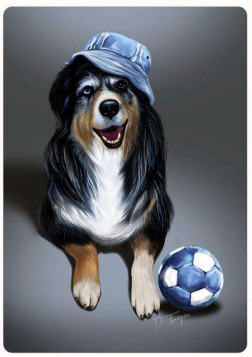 Australian Shepherd Blue Merle Dog with Denim Ball and Hat Large Cutting Board