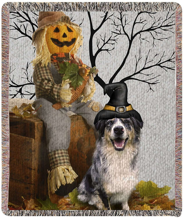 Australian Shepherd Blue Merle Halloween Woven Throw Blanket 54 x 38