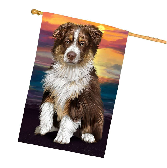 Australian Shepherd Brown Puppy Dog House Flag