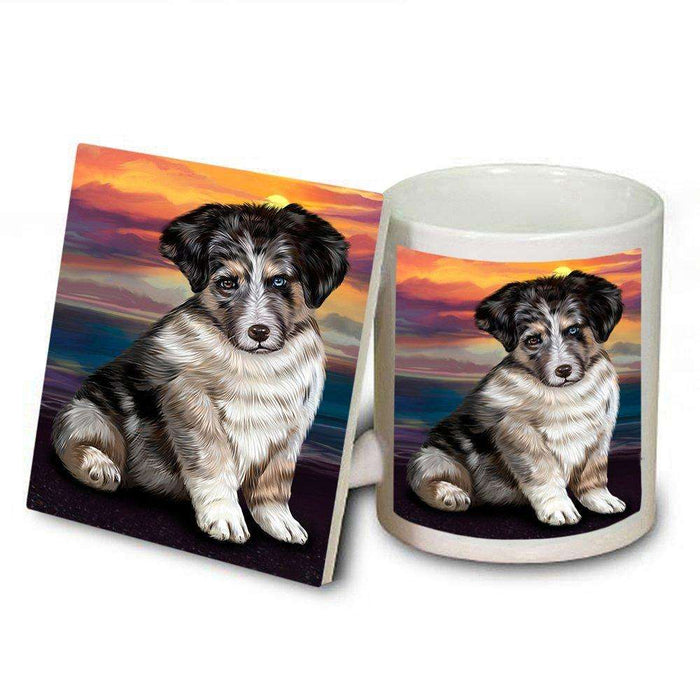 Australian Shepherd Brown Puppy Dog Mug and Coaster Set