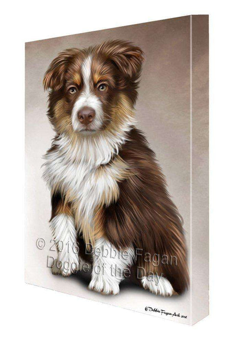 Australian Shepherd Brown Puppy Dog Painting Printed on Canvas Wall Art