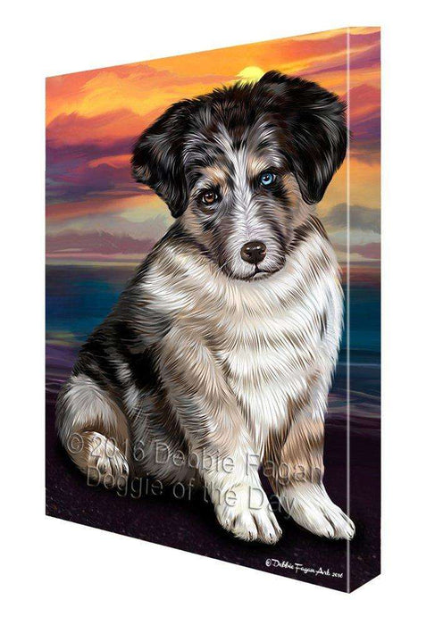 Australian Shepherd Brown Puppy Dog Painting Printed on Canvas Wall Art