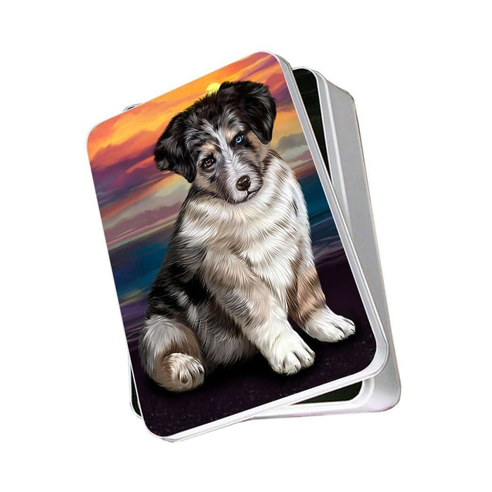 Australian Shepherd Brown Puppy Dog Photo Storage Tin