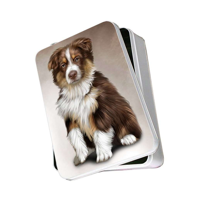 Australian Shepherd Brown Puppy Dog Photo Storage Tin