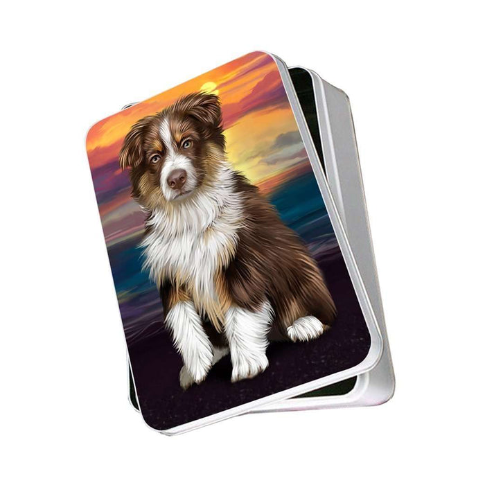 Australian Shepherd Brown Puppy Dog Photo Storage Tin