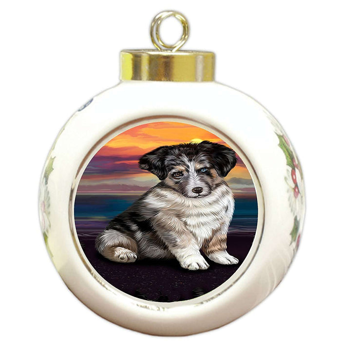 Australian Shepherd Brown Puppy Dog Round Ball Christmas Ornament