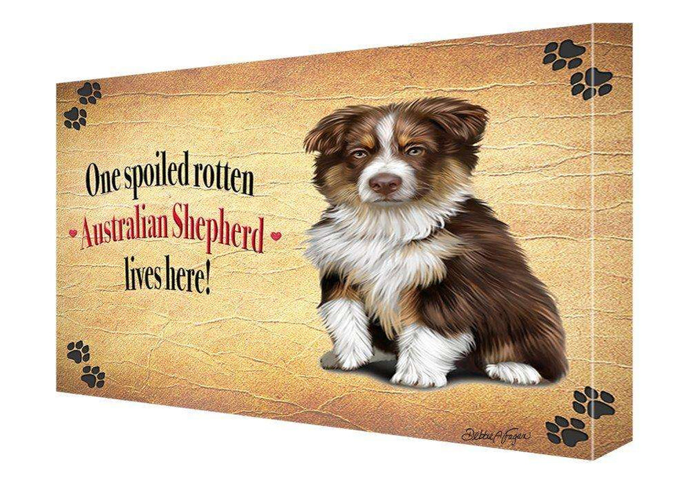 Australian Shepherd Brown Spoiled Rotten Dog Painting Printed on Canvas Wall Art Signed