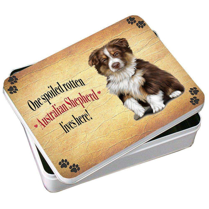 Australian Shepherd Brown Spoiled Rotten Dog Photo Storage Tin