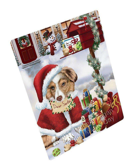 Australian Shepherd Dear Santa Letter Christmas Holiday Mailbox Dog Art Portrait Print Woven Throw Sherpa Plush Fleece Blanket