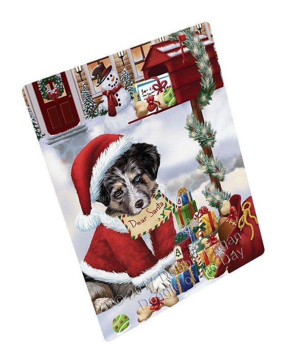 Australian Shepherd Dear Santa Letter Christmas Holiday Mailbox Dog Art Portrait Print Woven Throw Sherpa Plush Fleece Blanket