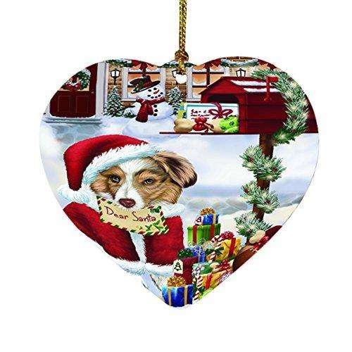 Australian Shepherd Dear Santa Letter Christmas Holiday Mailbox Dog Heart Ornament D086