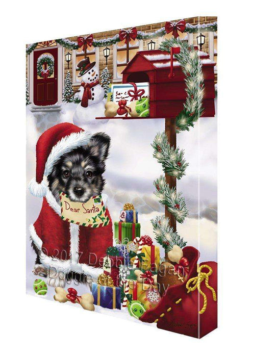 Australian Shepherd Dear Santa Letter Christmas Holiday Mailbox Dog Painting Printed on Canvas Wall Art