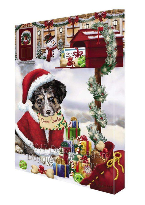 Australian Shepherd Dear Santa Letter Christmas Holiday Mailbox Dog Painting Printed on Canvas Wall Art