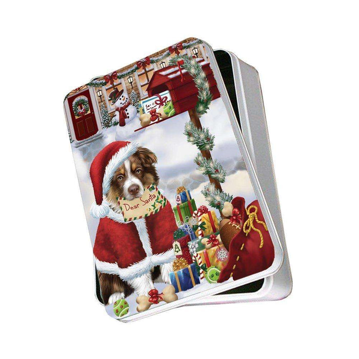 Australian Shepherd Dear Santa Letter Christmas Holiday Mailbox Dog Photo Storage Tin