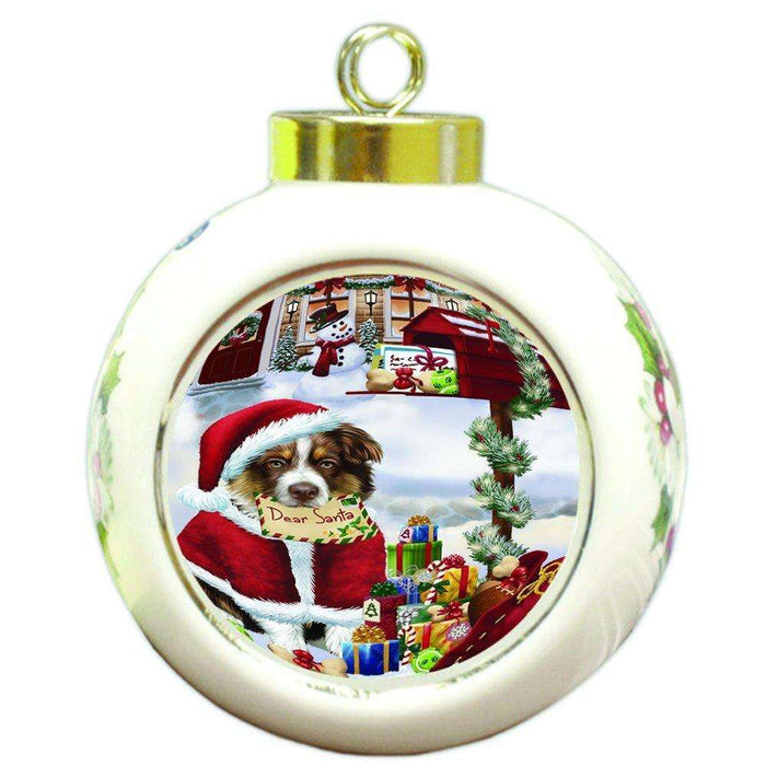 Australian Shepherd Dear Santa Letter Christmas Holiday Mailbox Dog Round Ball Ornament D087