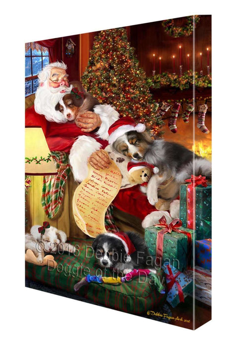 Australian Shepherd Dog and Puppies Sleeping with Santa Canvas Gallery Wrap 1.5" Inch