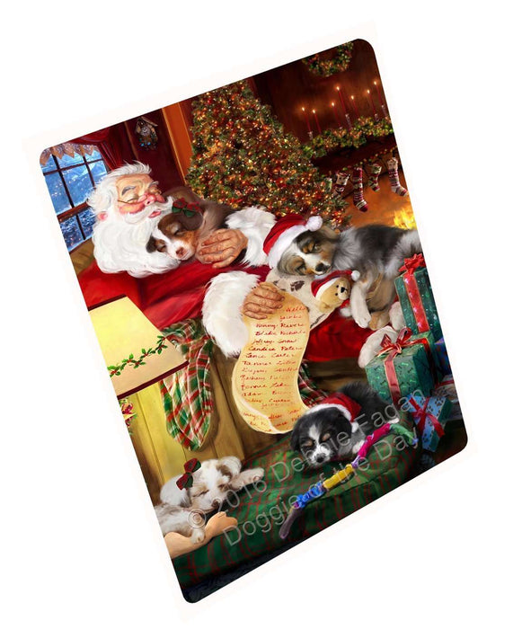 Australian Shepherd Dog and Puppies Sleeping with Santa Magnet