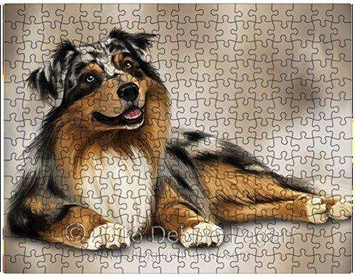 Australian Shepherd Dog Art Portrait Print 300 Pc. Puzzle with Photo Tin