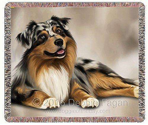 Australian Shepherd Dog Art Portrait Print Woven Throw Blanket