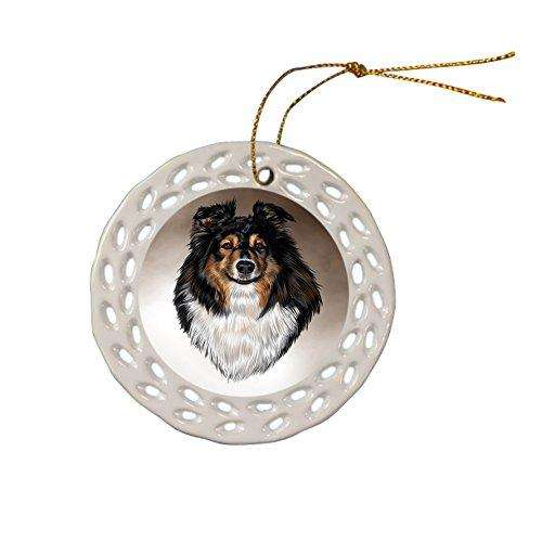 Australian Shepherd Dog Christmas Doily Ceramic Ornament