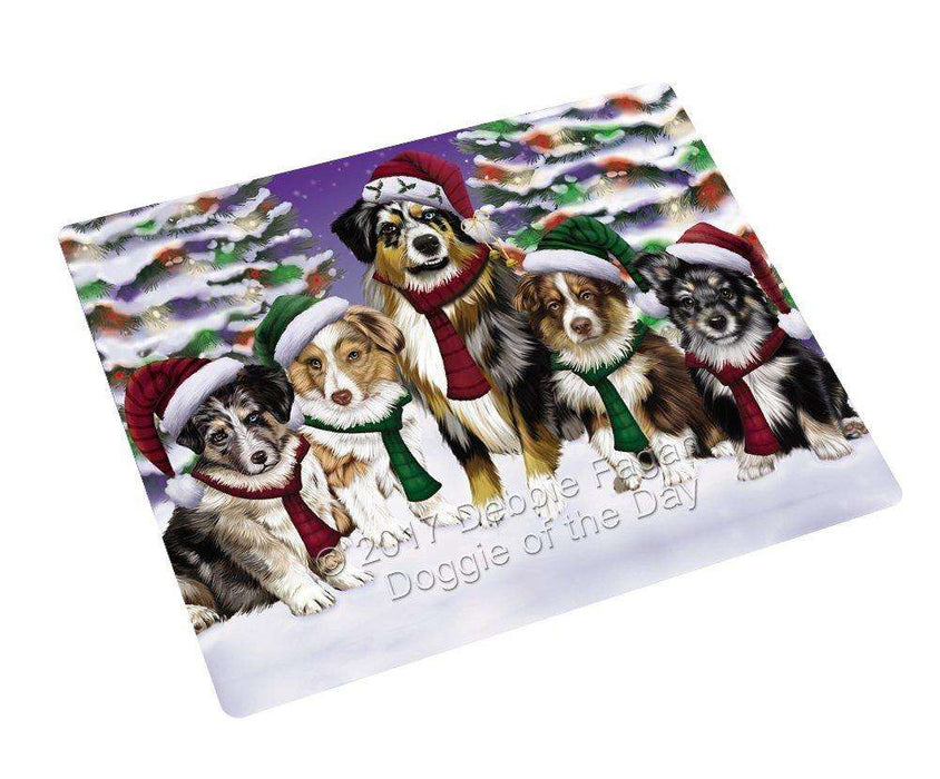 Australian Shepherd Dog Christmas Family Portrait in Holiday Scenic Background Tempered Cutting Board