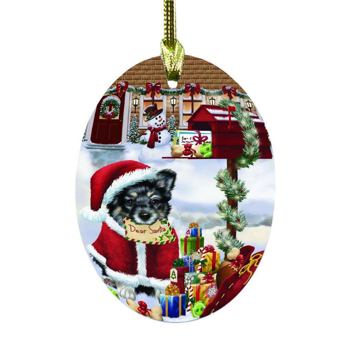 Australian Shepherd Dog Dear Santa Letter Christmas Holiday Mailbox Oval Glass Christmas Ornament OGOR49000