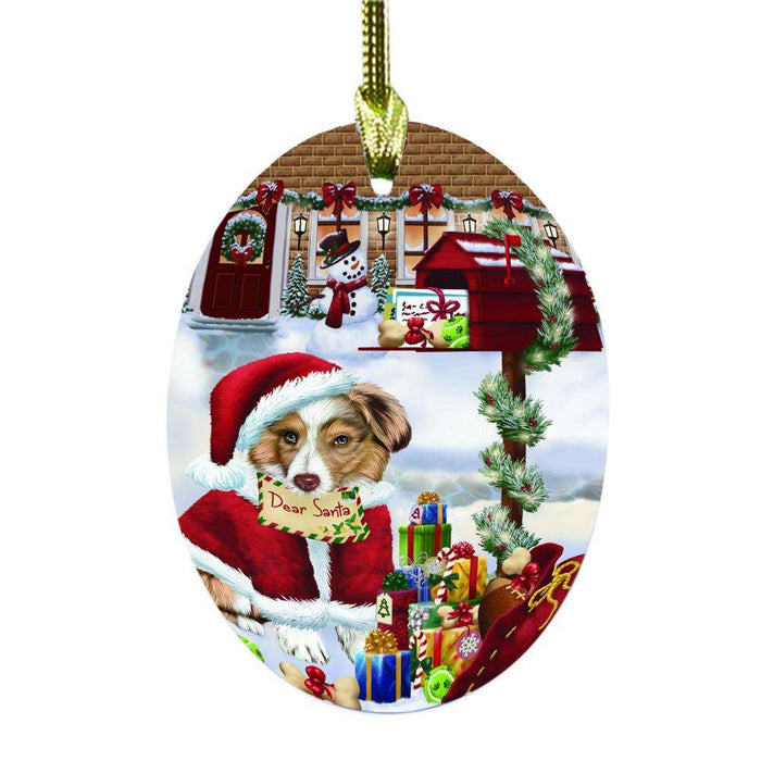 Australian Shepherd Dog Dear Santa Letter Christmas Holiday Mailbox Oval Glass Christmas Ornament OGOR49001