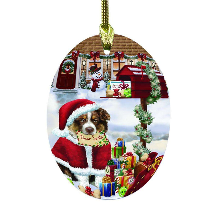 Australian Shepherd Dog Dear Santa Letter Christmas Holiday Mailbox Oval Glass Christmas Ornament OGOR49002