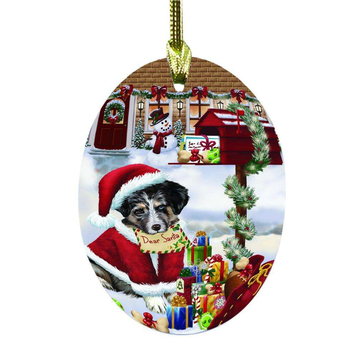 Australian Shepherd Dog Dear Santa Letter Christmas Holiday Mailbox Oval Glass Christmas Ornament OGOR49003