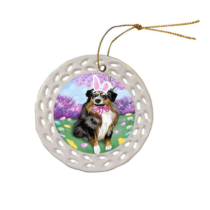 Australian Shepherd Dog Easter Holiday Ceramic Doily Ornament DPOR49036