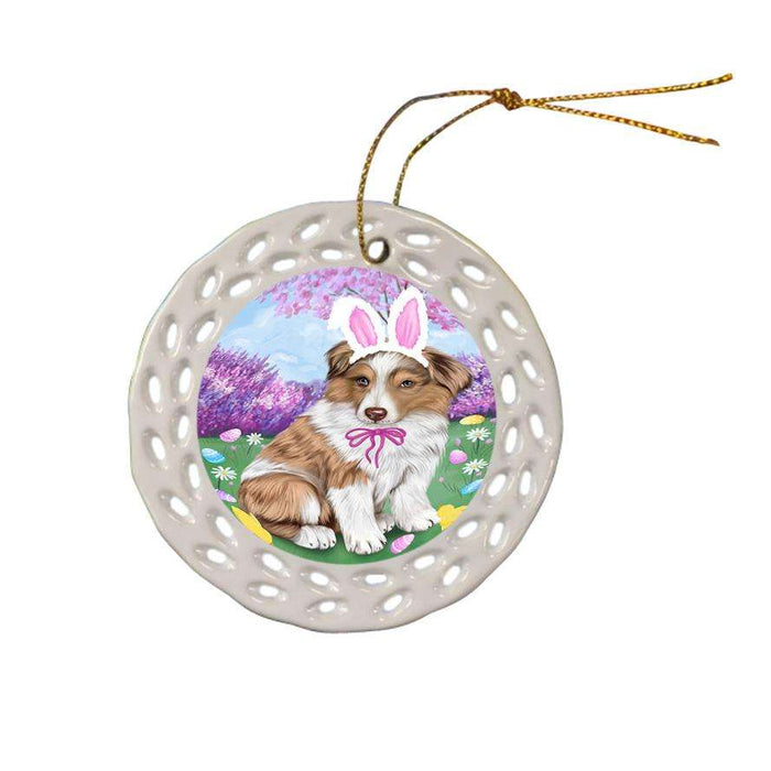 Australian Shepherd Dog Easter Holiday Ceramic Doily Ornament DPOR49038