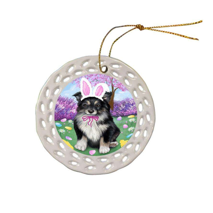 Australian Shepherd Dog Easter Holiday Ceramic Doily Ornament DPOR49039