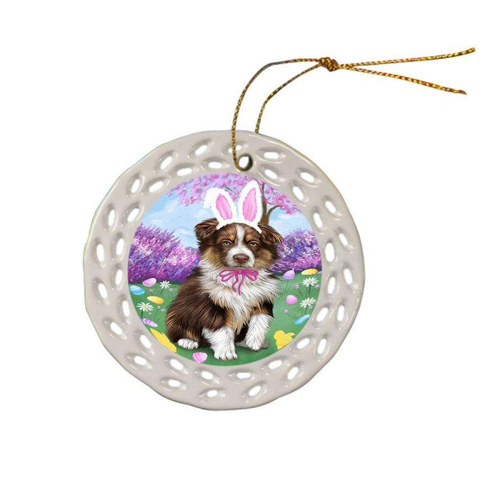 Australian Shepherd Dog Easter Holiday Ceramic Doily Ornament DPOR49040