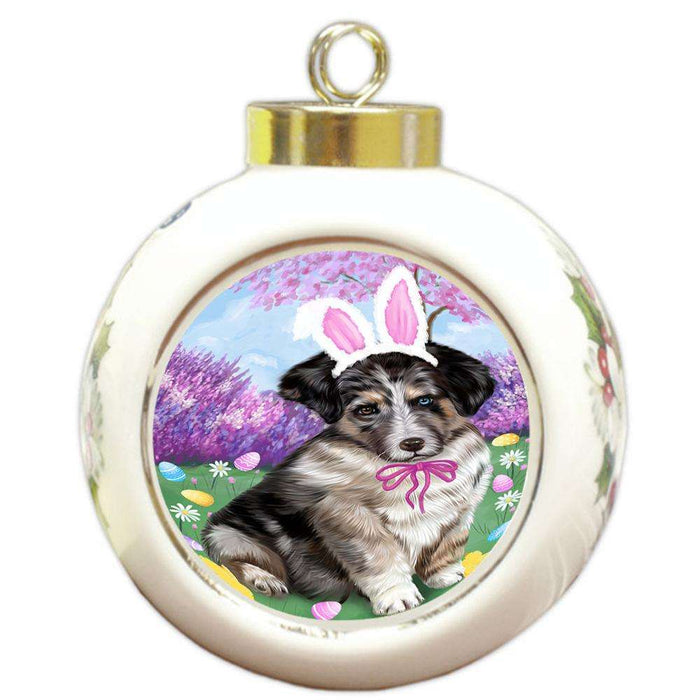 Australian Shepherd Dog Easter Holiday Round Ball Christmas Ornament RBPOR49037