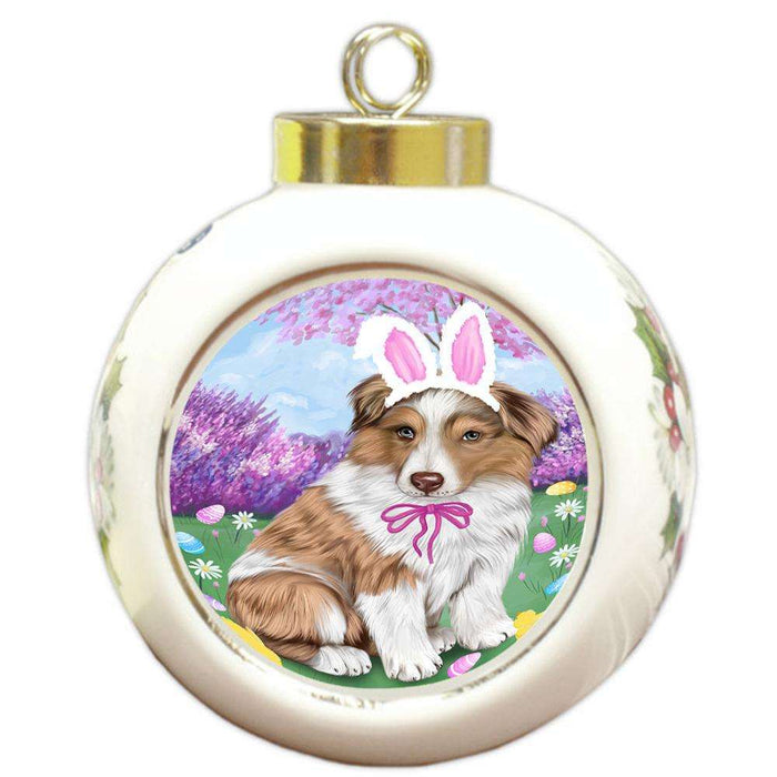 Australian Shepherd Dog Easter Holiday Round Ball Christmas Ornament RBPOR49038