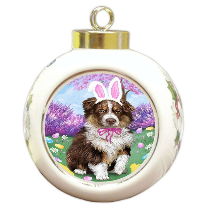 Australian Shepherd Dog Easter Holiday Round Ball Christmas Ornament RBPOR49040