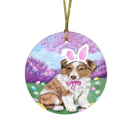 Australian Shepherd Dog Easter Holiday Round Flat Christmas Ornament RFPOR49029