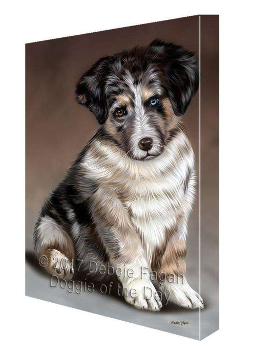 Australian Shepherd Dog Painting Printed on Canvas Wall Art Signed