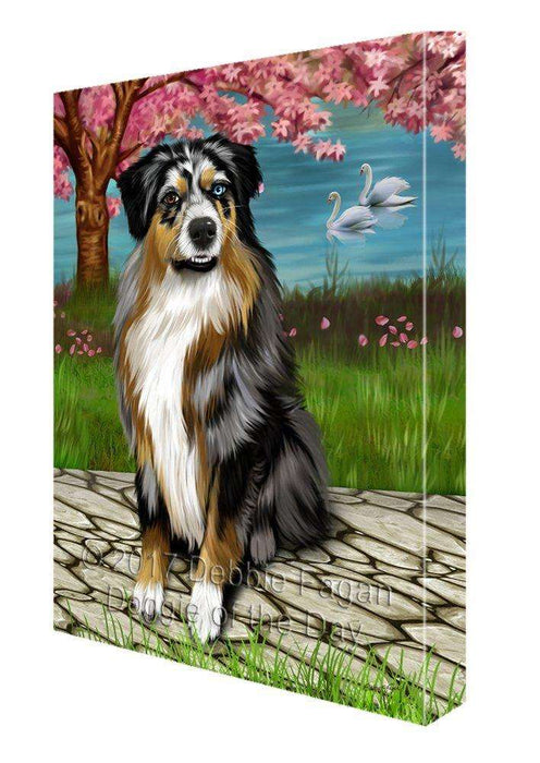 Australian Shepherd Dog Painting Printed on Canvas Wall Art Signed