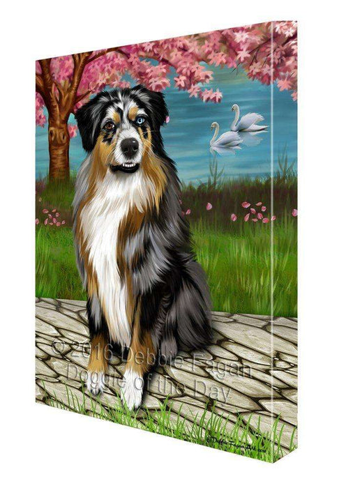 Australian Shepherd Dog Painting Printed on Canvas Wall Art