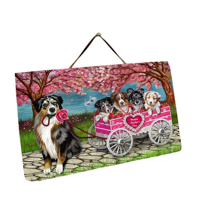 Australian Shepherd Dog with Puppies Mother's Day Hanging Slate