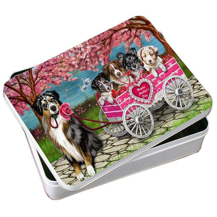 Australian Shepherd Dog with Puppies Mother's Day Photo Tin