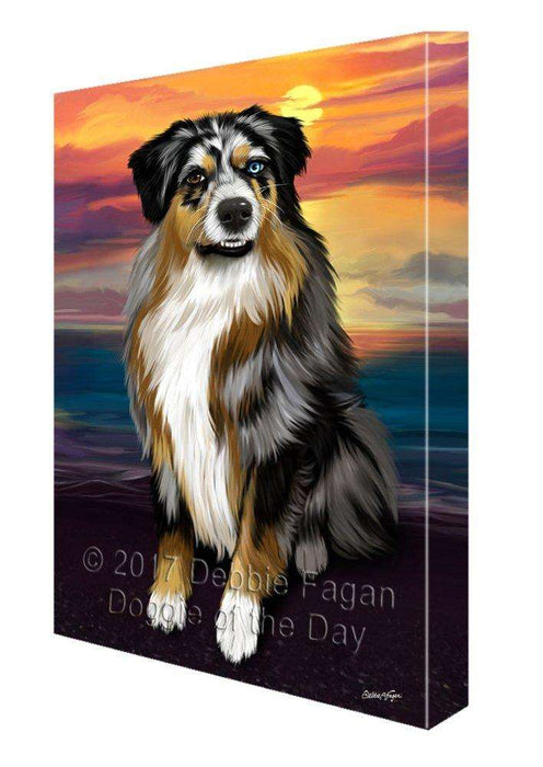 Australian Shepherd Gray Adult Dog Painting Printed on Canvas Wall Art Signed