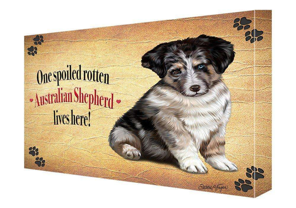 Australian Shepherd Gray Spoiled Rotten Dog Painting Printed on Canvas Wall Art Signed