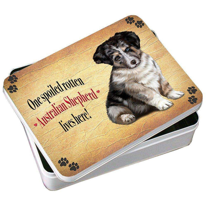 Australian Shepherd Gray Spoiled Rotten Dog Photo Storage Tin