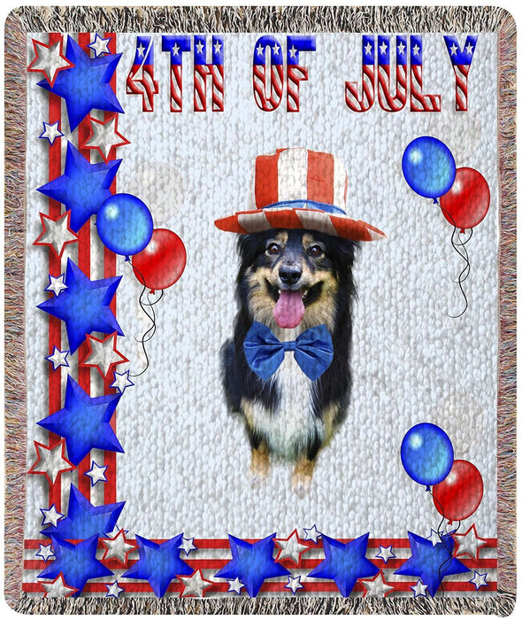 Australian Shepherd Patriotic Woven Throw Blanket 54 x 38