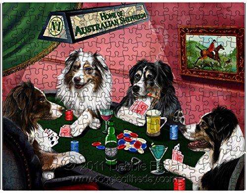 Australian Shepherd Puzzle 300 Pc. with Photo Tin Four Dogs Playing Poker