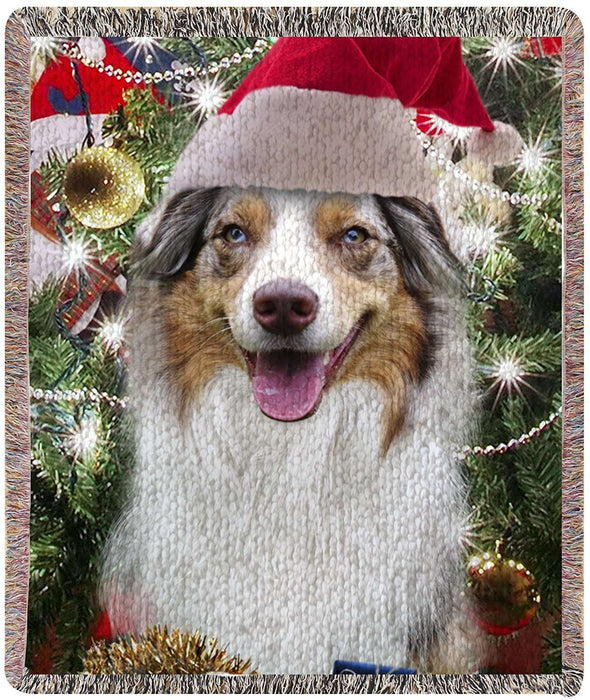 Australian Shepherd Red Merle Christmas Woven Throw Blanket 54 x 38